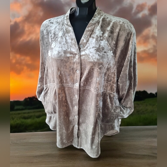 Cupio Women's Crushed Velvet Oversized Tunic Top In Feather Gray - Picture 4 of 10